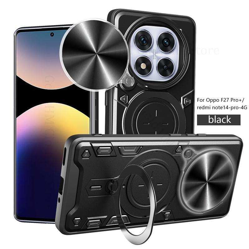 Push Window Alloy Magnetic Kickstand Armor Case For Redmi Note 14 Pro Plus 5G Slide Lens Ring Stand Cover Redmi Note 13 Pro Plus