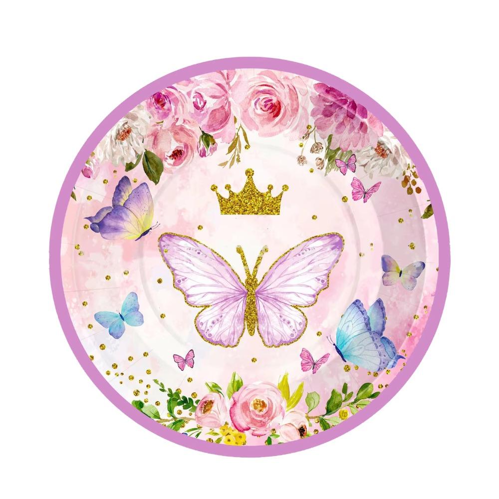 Pink Butterfly Birthday Decoration Balloon Set Tableware Cup Plate Napkin Gift Bags Backdrop Banner KeyChain Girl Party Supplies