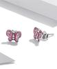 Aifle Sterling Silver S925 Pink Butterfly Earrings with Platinum-Plated Oil-Drop Design