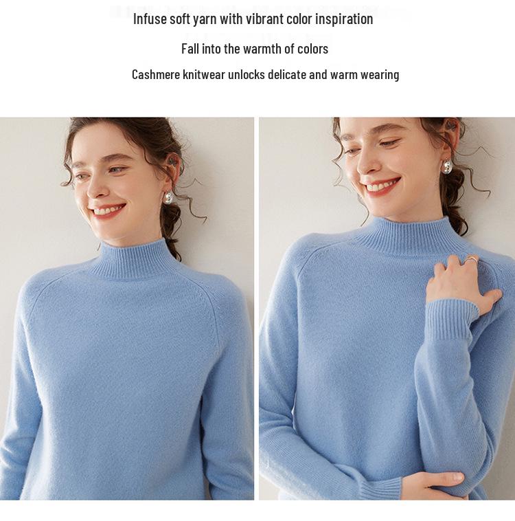 Women's Pure Cashmere Loose Fit Turtleneck Sweater, Solid Color, Thickened Base Layer for Autumn and Winter