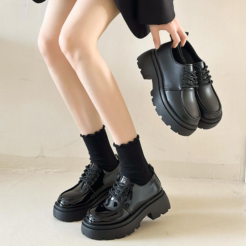 British style platform small leather shoes women's 2025 new spring and summer versatile black jk single shoes muffin loafers ins tide
