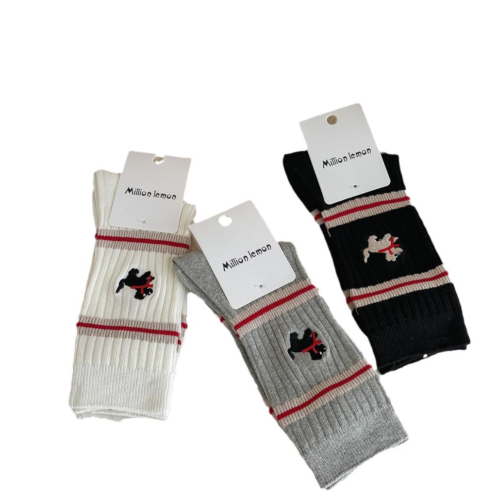 Recently, Chao Loves To Wear It! Tb College Style Pile Socks Ab Puppy English Embroidery Style Cotton Socks For Women