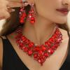Meier Bold and Dramatic Red Crystal Necklace and Earring Set - Bridal Wedding Alloy Jewelry
