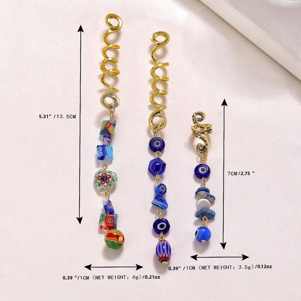 1/3pcs Blue Stone Pendant Hair Rings Dreadlock Styling Accessories Cuff Clip Hair Braid Dirty Spiral Braid Beads Hairpin Jewelry