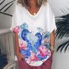 Fashion Women's T Shirt V-Neck Short Sleeve Top Women 3d Peacock Graphics Summer Plus Size Everyday Casual Female Clothing 5XL