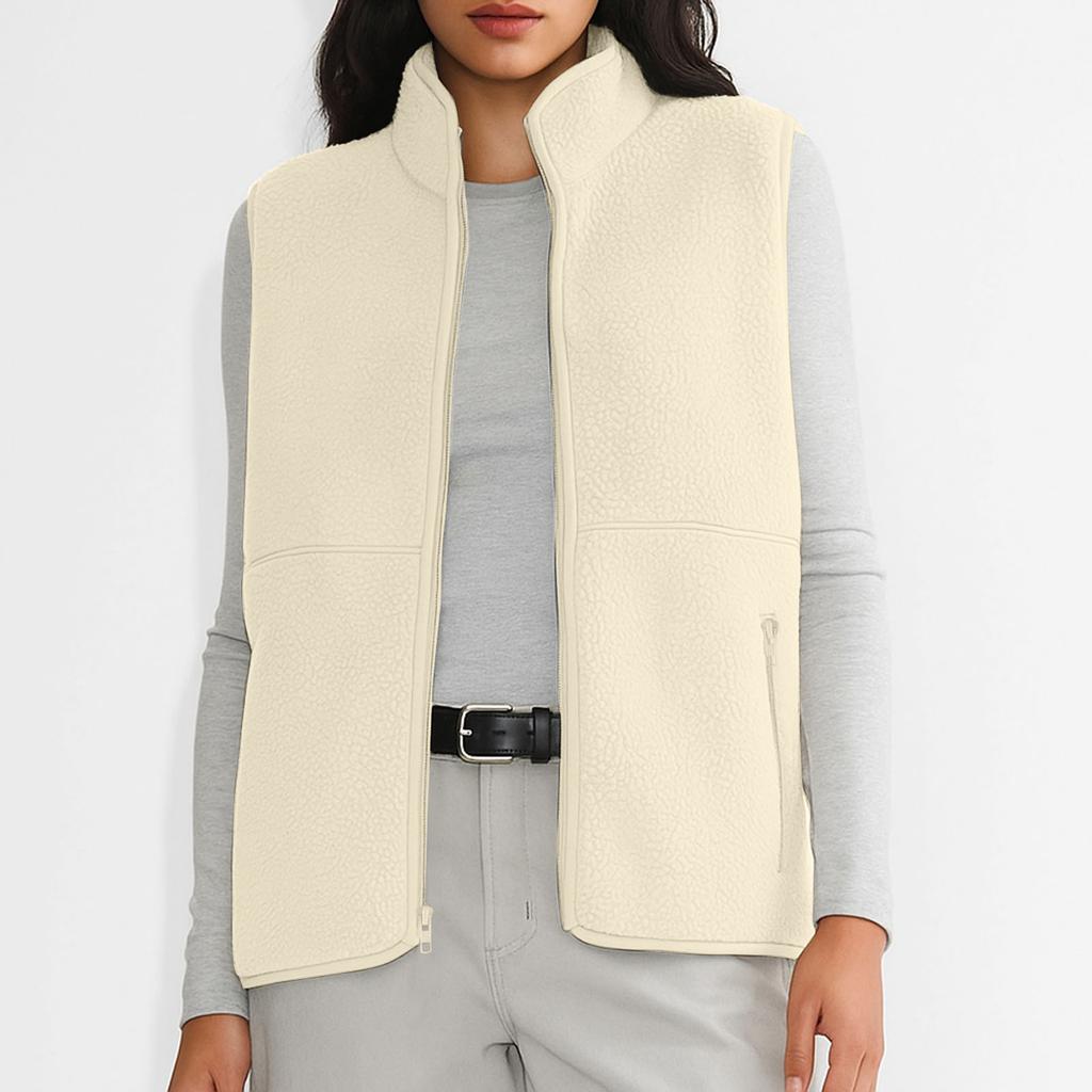 Motevarm ermeløs vest for kvinner glidelås fleecejakke