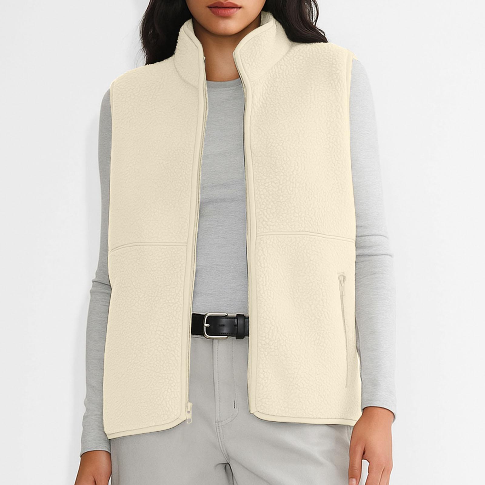 

Женский модный теплый жилет без рукавов на молнии, флисовая куртка L бежевый