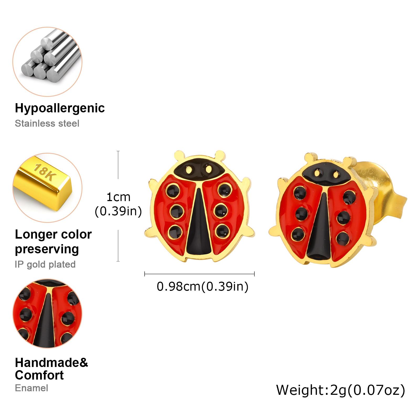 

316L Stainless Steel Red Ladybug Black Spots Animal Stud Earrings Fashion Jewelry for Women Girls