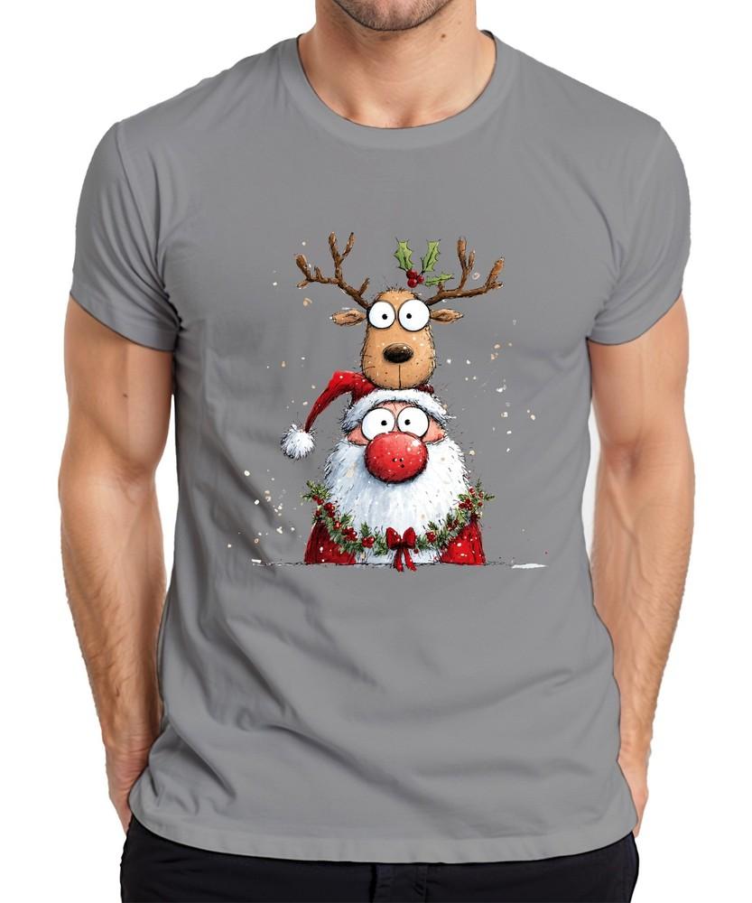 Santa Claus Reindeer Cartoon Funny Christmas Gift Kids Unisexs Tshirt
