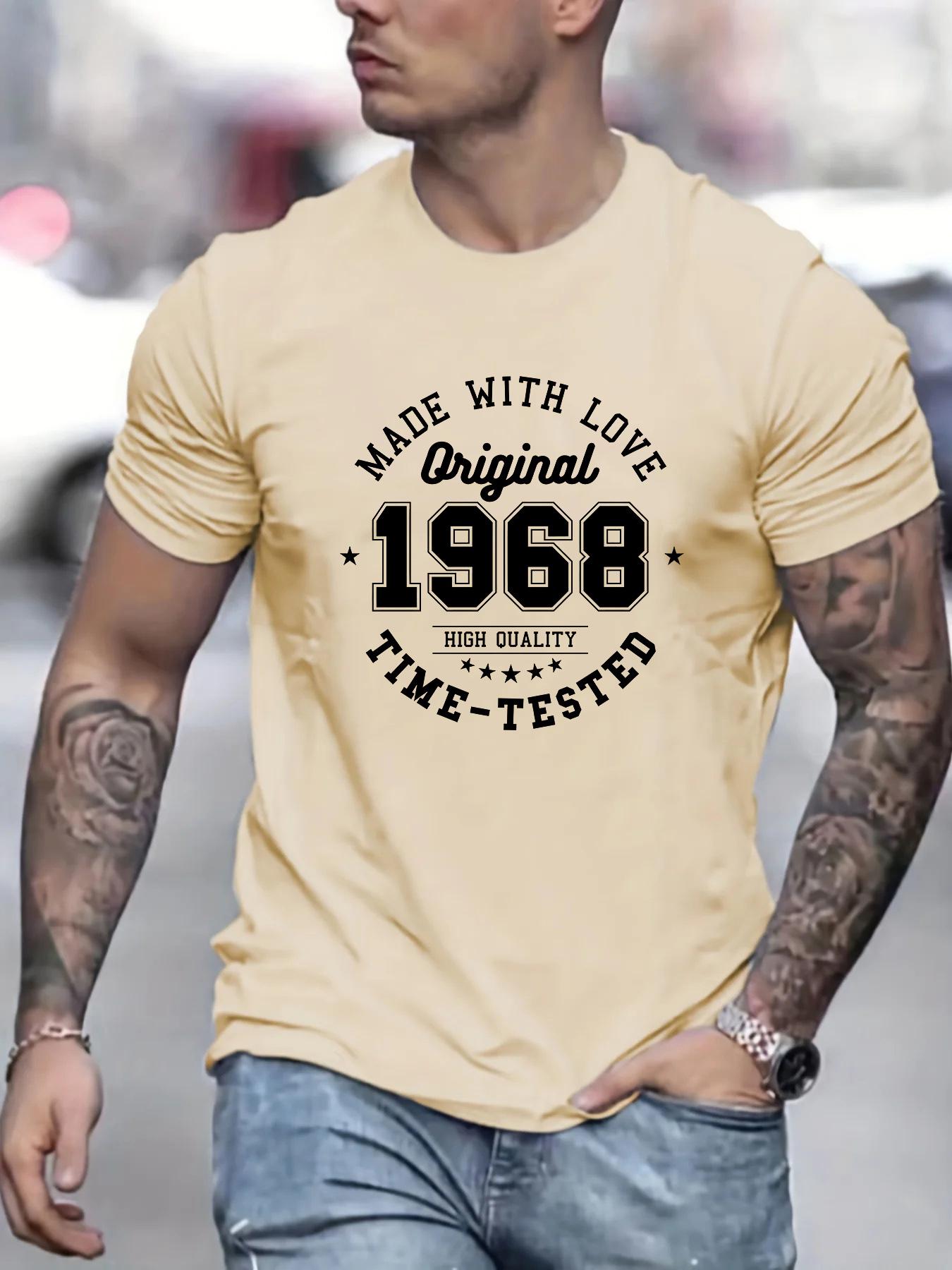 

Men s summer 100% cotton MADE MITH LOVE 1968 printed fashionable casual sports loose round neck short sleeved T-shirt top S разноцветный