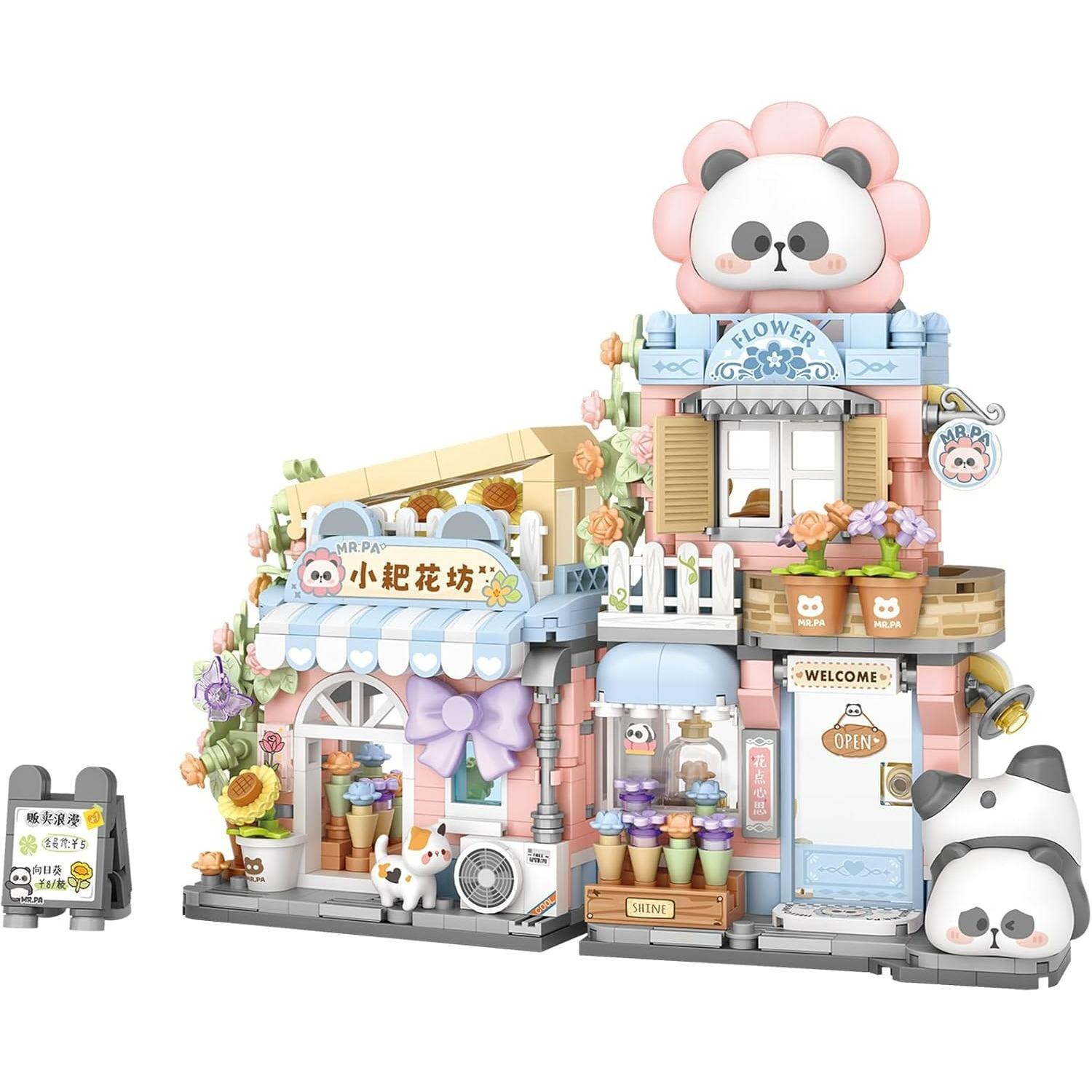 

MEIEST Mini City Shop Street View Building Blocks Model Set,Simulation Panda Architecture Collection Particle Construction Building Bricks Toy Z
