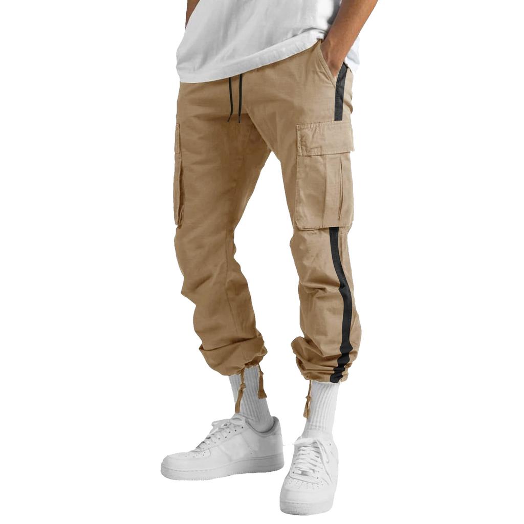 Spring and Autumn Men's Overalls Drawstring Drawstring Pocket Color Matching Long Pants