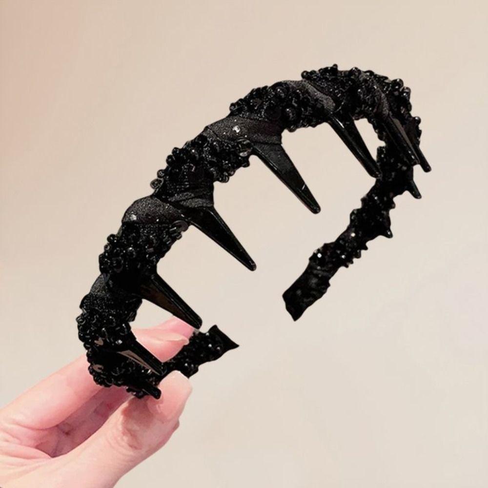 Fluffy High Cranial Top Headband Korean Style Non-slip Hair Hoop Wave Hairband with Teeth  Student