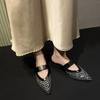 Rhinestone Mesh Wrapped Slippers Summer New Pointed Toe Cutout Breathable One Strap Non-Slip Low Heel Shoes