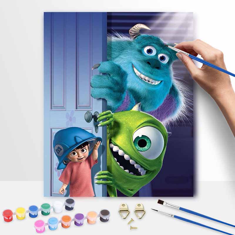 Disney Monsters Inc paint by numbers painting kit handmade diy home decor gifts, Sulley Mike Wazowski cartoon wall art canvas paint
