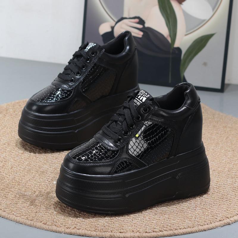 Fashion 11CM Genuine Leather Vulcanize Summer High Brand Comfy Spring Autumn Platform Vulcanize Women Chunky Sneaker Loafer Shoes