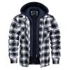 Plaid Flannel Shirt Jacket Men‘s Quilted Lined Coats with Removable Hood Winter Thick Hoodie Outerwear Heavy Shirts