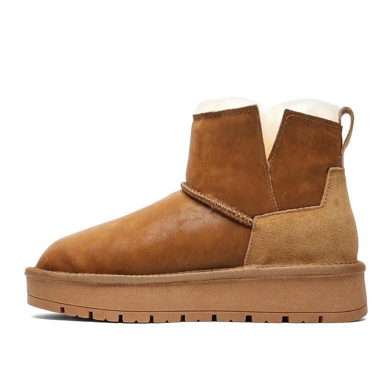 Sheepskin and fur integrated thick-soled snow boots women's short tube waterproof winter new warm and velvet winter cotton shoes