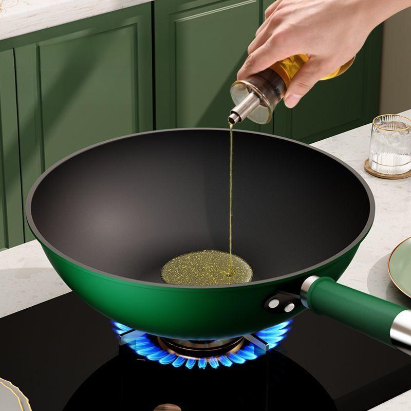 Padella Wok Pietra di Grano Riso Padella a Fondo Piatto Antiaderente Padella Wok Domestica Cucinaware Senza Fumo per Piano a Induzione