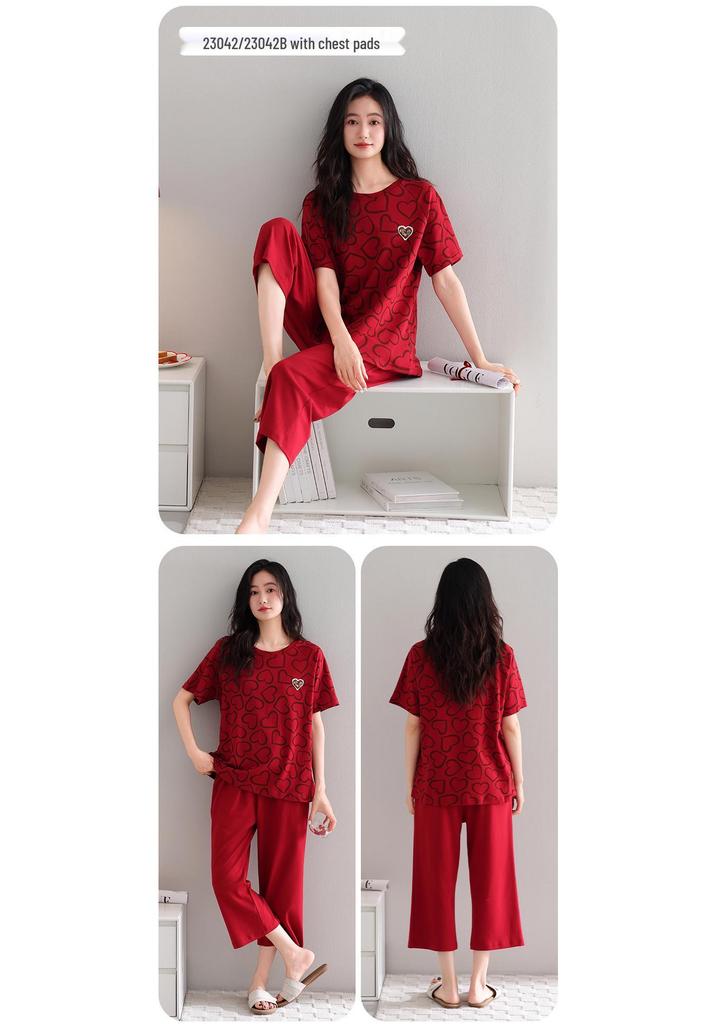 100% Cotton Women's Red Pajamas - Spring/Fall Wedding Year of the Rat Long Sleeve Plus Size Set