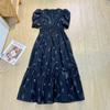 Floral Dress for Women 2023 Fashion Vintage Short Sleeves V Neck Summer Dress French Style Folds Pullover Maxi Dress