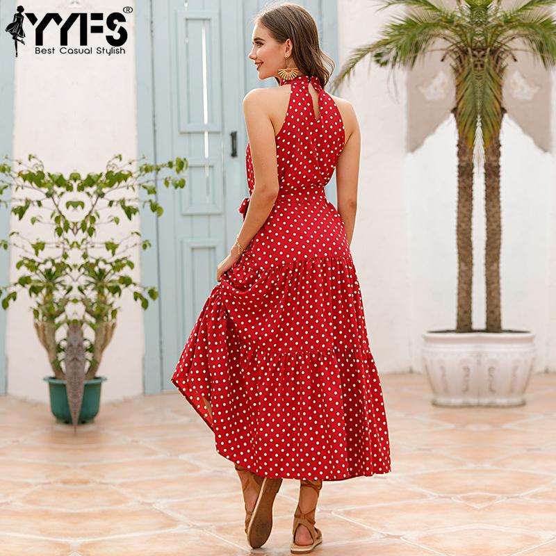 YYFS Women's Fashion Summer Spring Polka Dot Print Sleeveless Casual Dresses