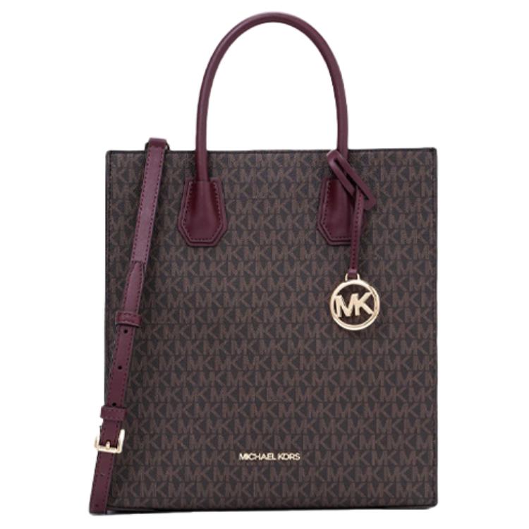 

Michael Kors MK Mercer Monogram Logo Color Block Commuter Tote Bag Women Tote Brown Purple-Red Basic Set (Bag+Dust Bag)