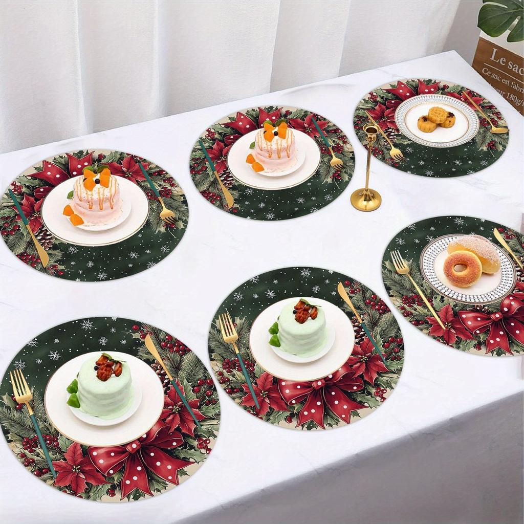 6-Piece Christmas Holly Leaf Placemats for Family Gatherings Christmas Parties Holiday Table Decorations and Accessories