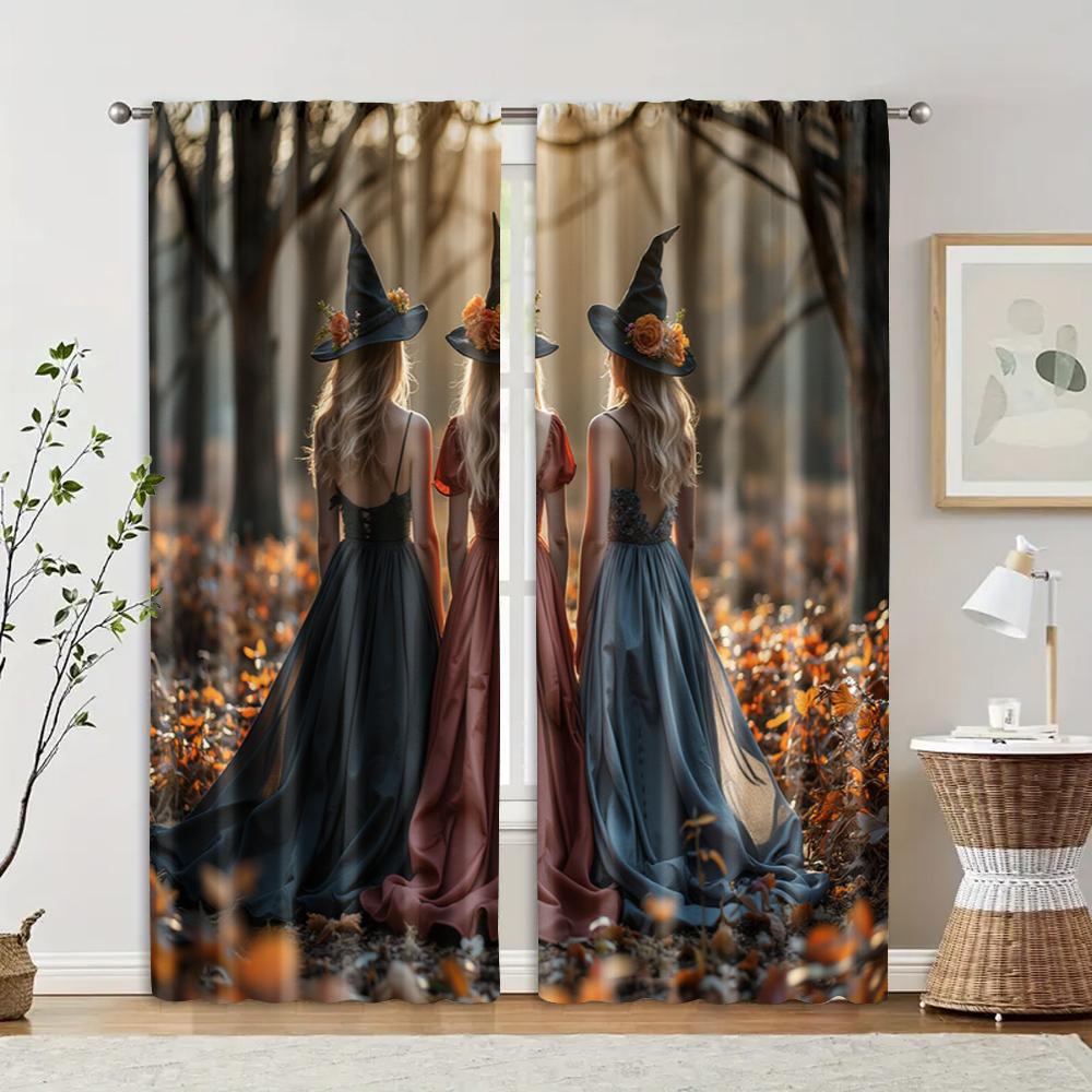 

Set Of 2 Vintage Filtering Curtains Excluding Rods Non Movable Without Batteries Forest Three Witches Use Bedrooms Curtain Polyester Ideal For Bedroom W100*H70(CM)-Grommet top&1PCS