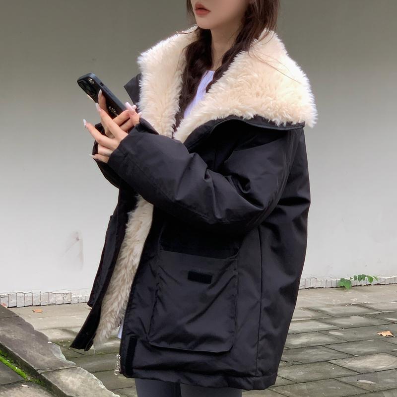 

Модные зимние женские парки, толстые теплые куртки из искусственной шерсти, свободные женские пальто M чёрный