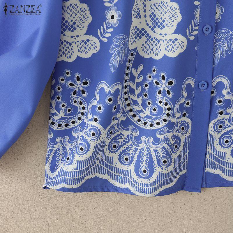 ZANZEA Chemisier ample imprimé décontracté à col rabattu et manches longues pour femmes