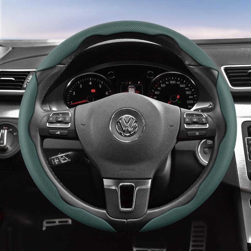Suitable for Volkswagen Breathable Hole Leather Steering Wheel Cover Segmented Quick Release Design Non-Slip Durable Polo Golf 6 up Gol Scirocco
