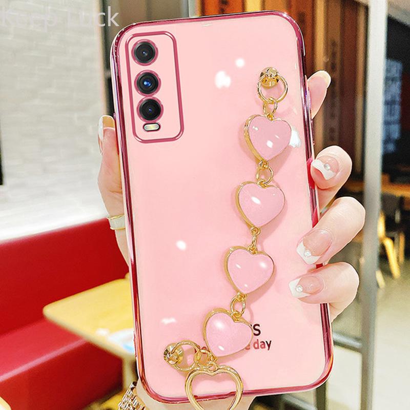

Чехол для vivo Y20, роскошный чехол-держатель с гальваническим сердечком для vivo Y11 2019 Y11S Y12S Y20S Y30 Y21 Y31 Y51 Y73, чехол vivo Y12 розовый