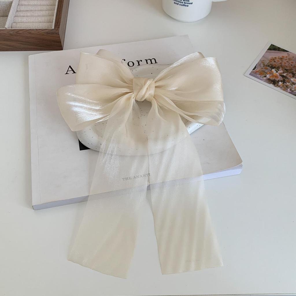 2025 Spring/Summer High-End Jasmine White Gauze Bow Hair Clip for Women