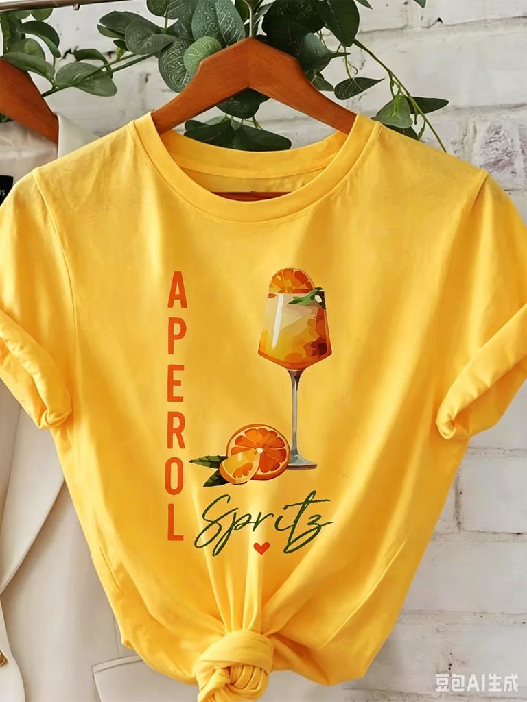 Unisexs Aperol Spritz Cocktail Graphic Casual Crew Neck Short Sleeve TShirt With Vibrant Drink Orange Design Aesthetic Clothes