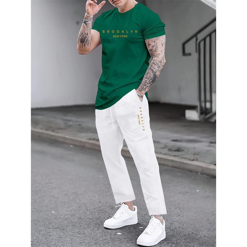 2 Piece Regular Fit Men's Jogger Pants Letter Printed Men's Short Sleeve T-Shirt Set Street Outdoor Casual Fashion Set