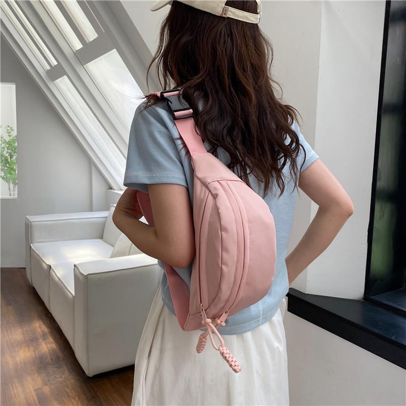 Casual Solid Color Waist Bag Soft Nylon Chest Bag Large Capacity Crossbody Bag Women Outdoor Sports Travel Waterproof Sling Bag Shoulder Bag