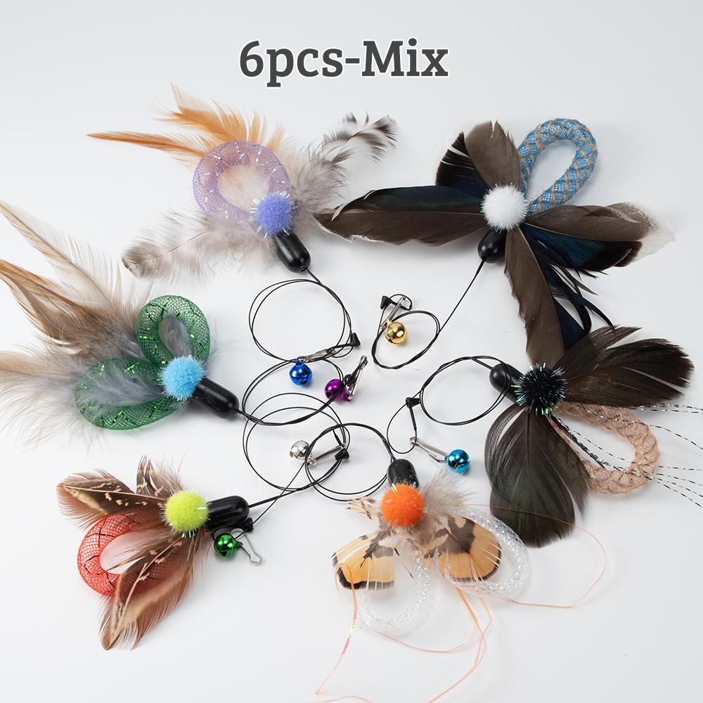 

6pcs Feather Insects Cat Wand Replace Accessories Cat Stick Teaser Pet Toy