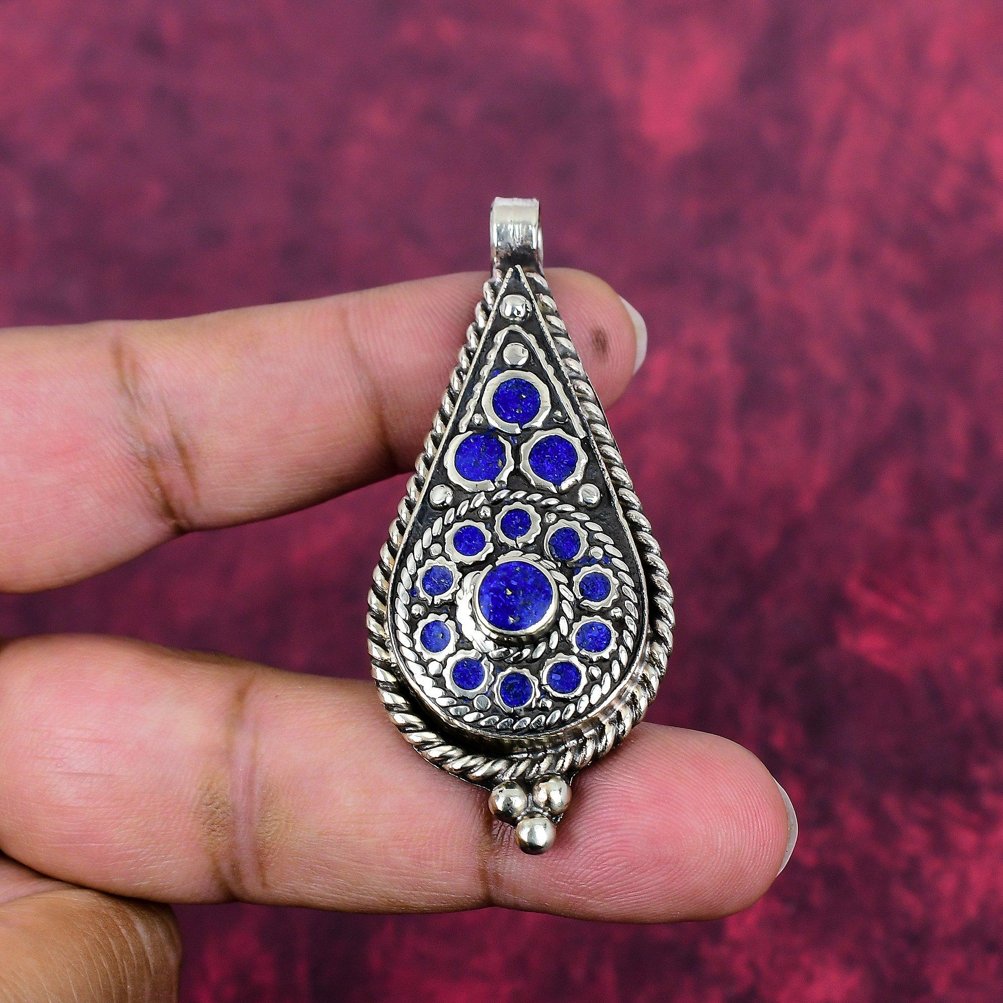 

Подвеска из лазурита, ювелирное изделие ручной работы из драгоценных камней, кулон из цельного серебра 925 пробы, уникальный дизайн ювелирного украшения 2.36 Inches