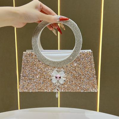 Elegant Evening Party Clutch Bag with Sequin Straps, Handbag with A Slanted Crossbody Design, Sequin-covered Tote Bag