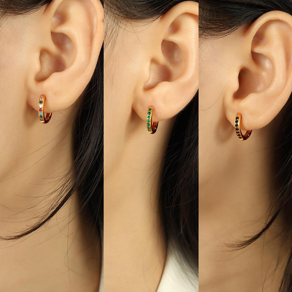 Yori Delicate Colorful Bling Simple Round Earrings Fashion Thin Finger Korean High Quality Jewelry 18K Golden Accessories