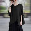 ZANZEA Women Casual Round Neck Summer Half Sleeve Irregular Hem Blouse