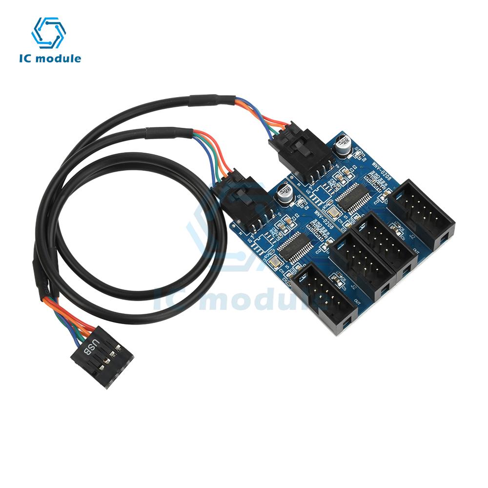 9Pin USB Splitter Motherboard 1 to 2 Female Interface Header Splitter Extension Cable Adapter for 1 to 4 USB HUB Connectors