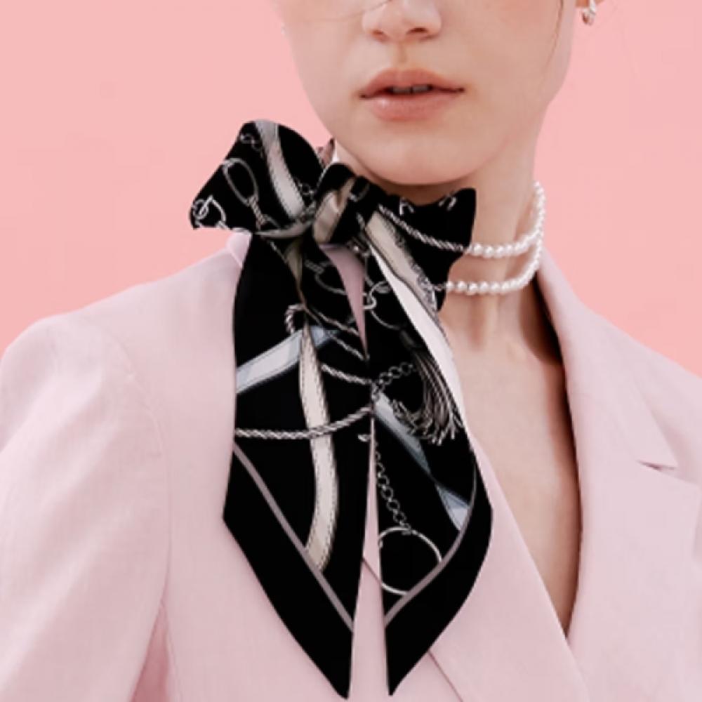 Daks Black Chain Print Scarf 100 Silk Dcsc6f256bk Single option