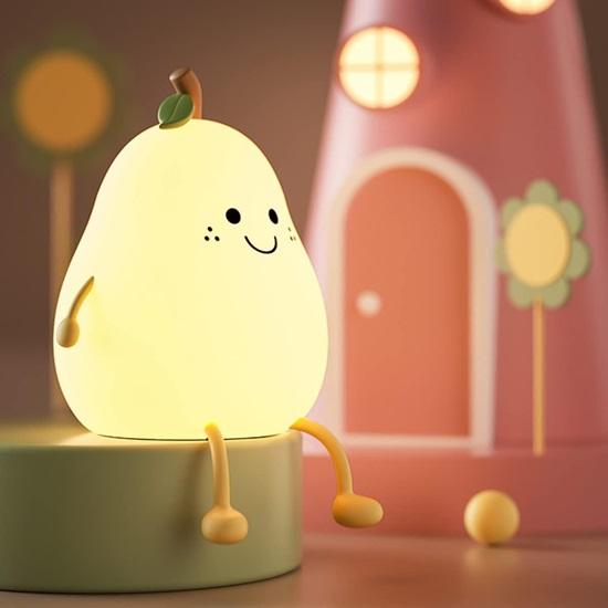 Rechargeable Silicone Pear Night Lamp, Touch Control Color-Changing LED Light with 7 Colors, , Ideal Baby Gift (Warm White)