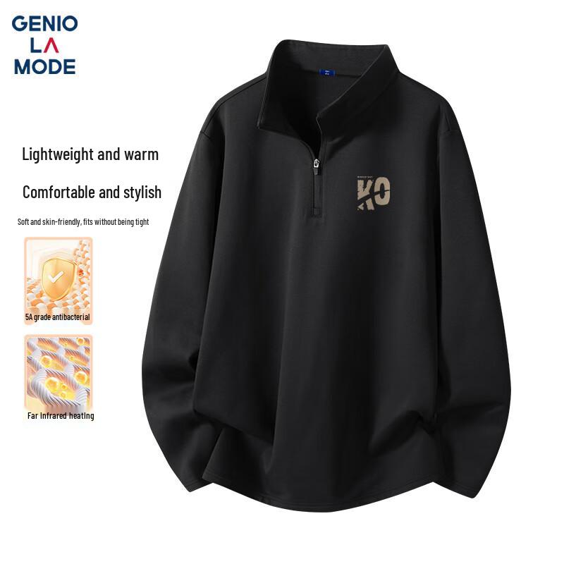 GENIOLAMODE Men s Fleece-Lined Half-Zip Stand Collar Long Sleeve T-Shirt M