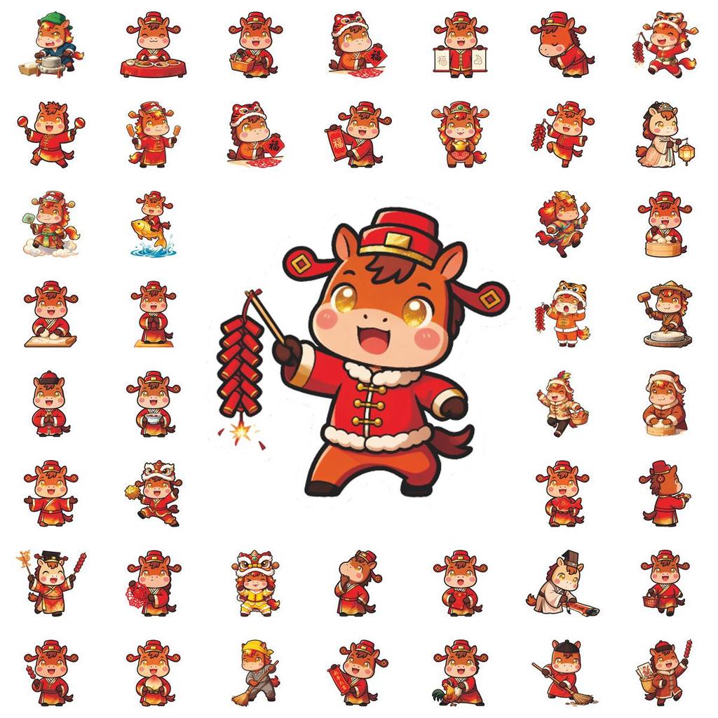 55 Sheets Festive Year of the Horse Decorative Stickers for Chinese Style Diary or Desktop