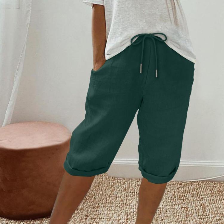 High Waisted Linen Shorts for Women Casual Drawstring Pants with Pockets