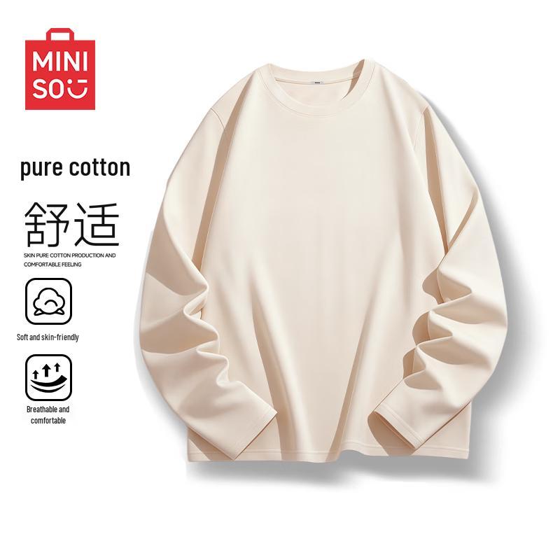 MINISO Men's Relaxed Fit Pure Cotton Long-Sleeve T-Shirt