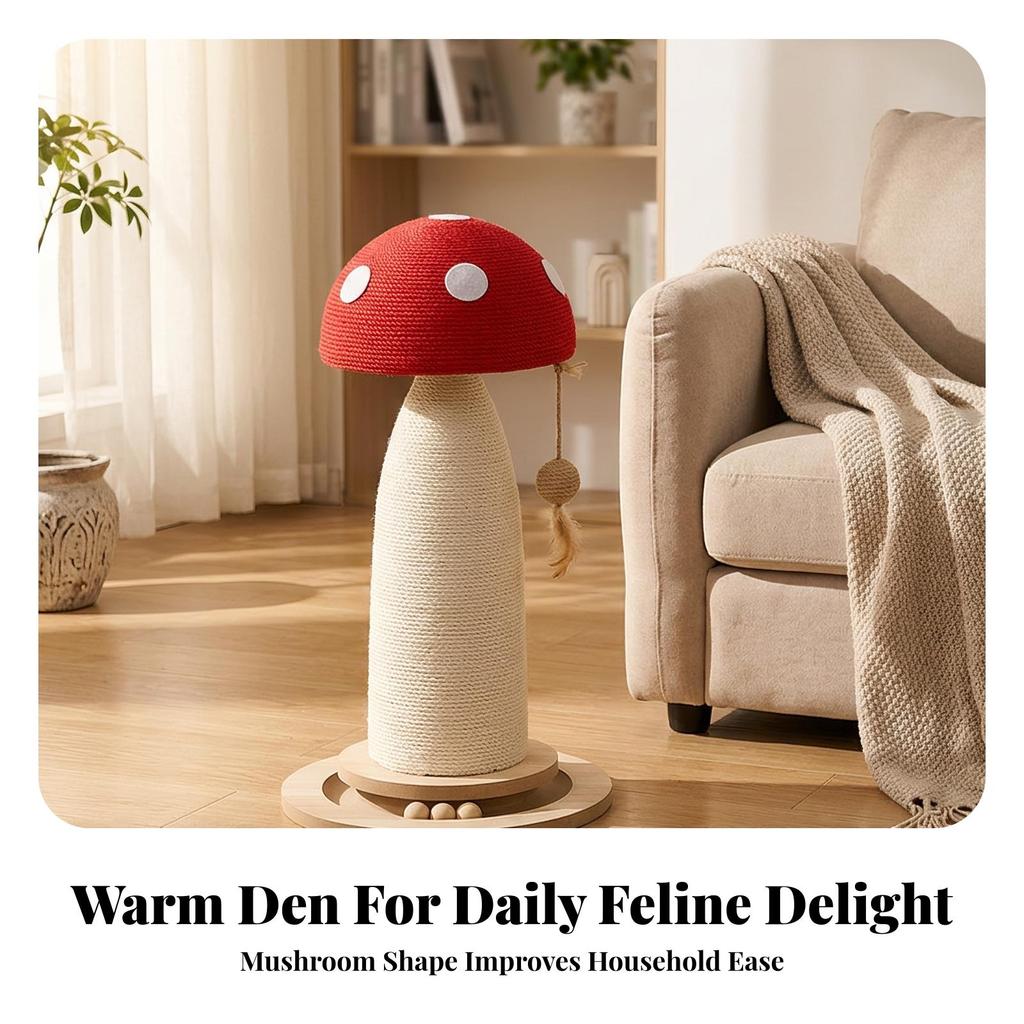 Toadstool Cat Scratching Post Cute Pet Furniture Wooden for Living Room, Cats